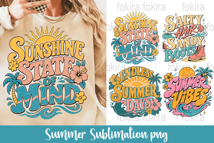 4 Summer Sublimation PNG Bundle | Retro Beach Designs