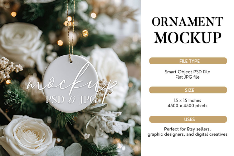 White Rose Christmas Ornament Mockup