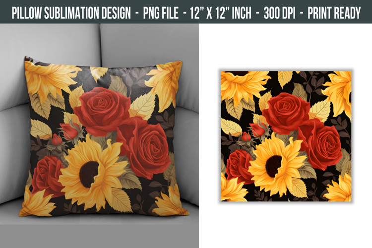 Rose & Sunflower Pillow | Throw Pillow Sublimation