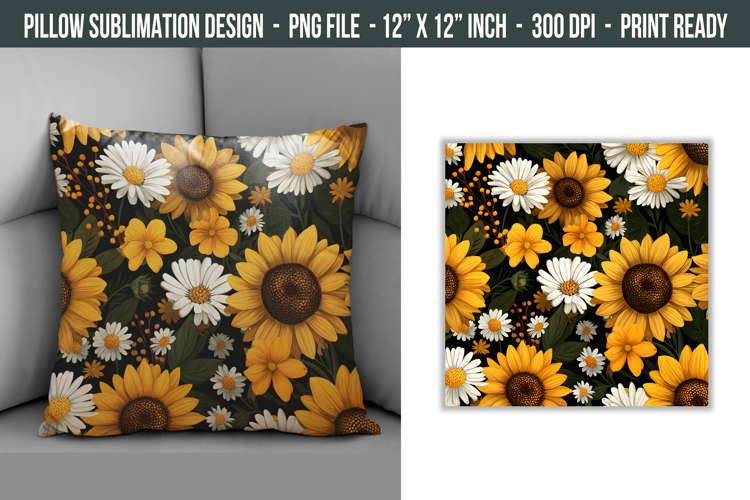 Daisy & Sunflower Pillow | Throw Pillow Sublimation