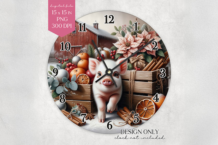 Christmas Pig Wall Clock Sublimation Design PNG