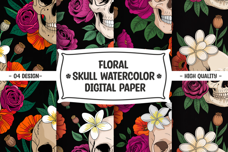 Floral skull seamless digital paper
