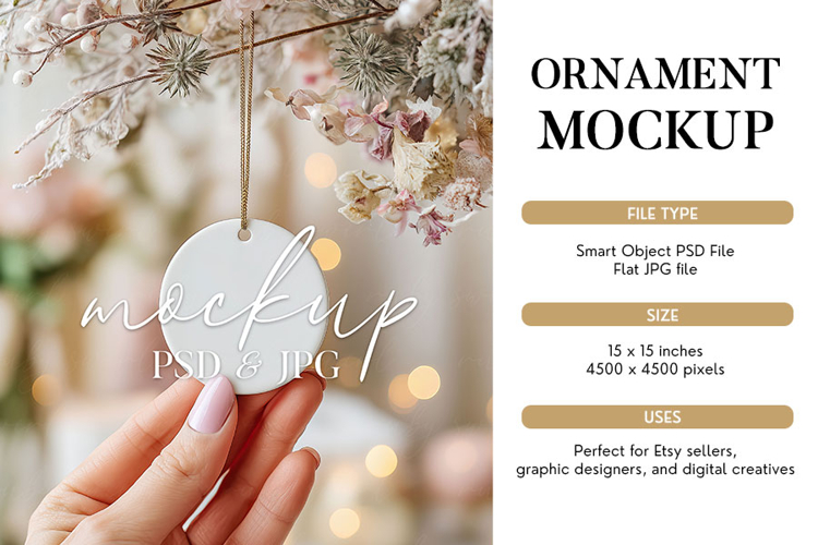 Floral Christmas Ornament Mockup PSD & JPG
