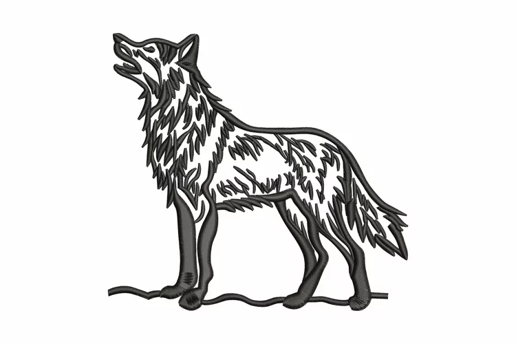 Roaring Wolf Machine Embroidery Design. Animal 4x4 pes dst