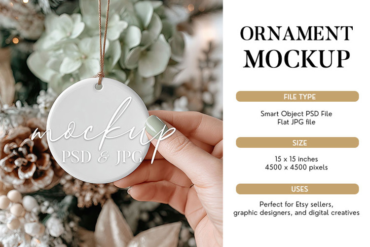 Winter Pine Ornament Mockup PSD & JPG