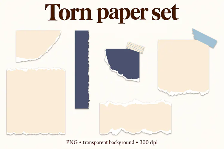 Cream and Blue Torn Paper ripped paper scrapbooking