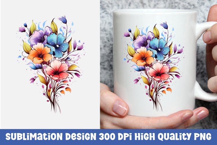 Watercolor floral mug sublimation design