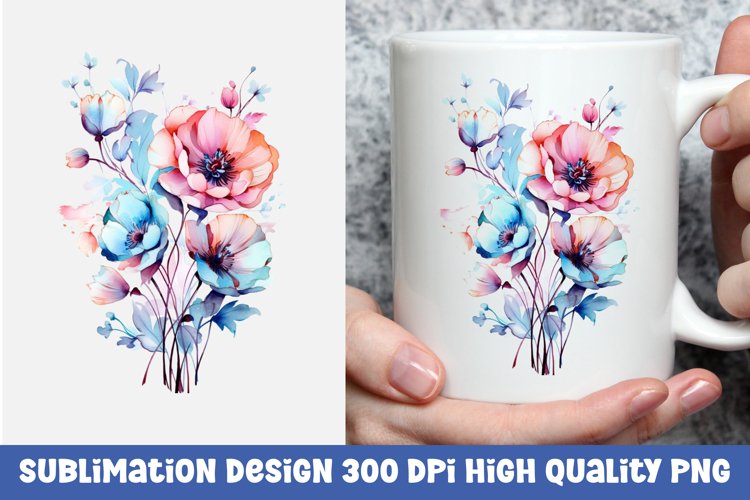 Watercolor floral mug sublimation design example image 1