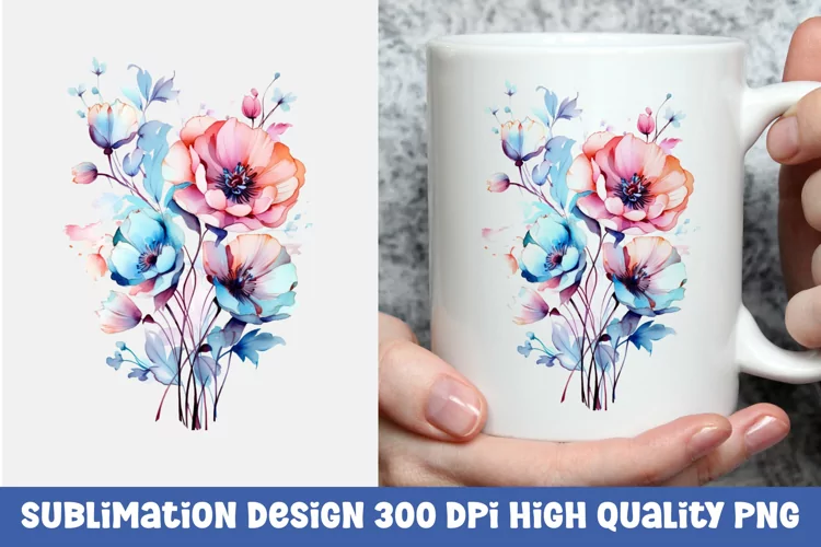 Watercolor floral mug sublimation design