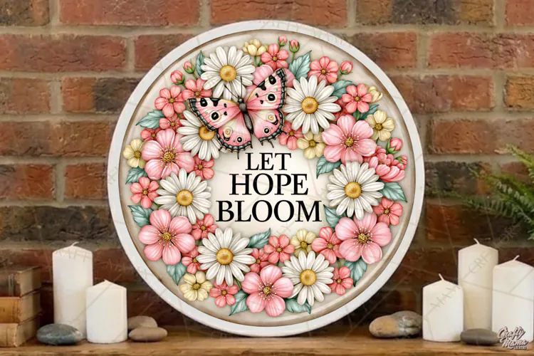 Let Hope Bloom | Inspirational Butterfly Round Sign PNG