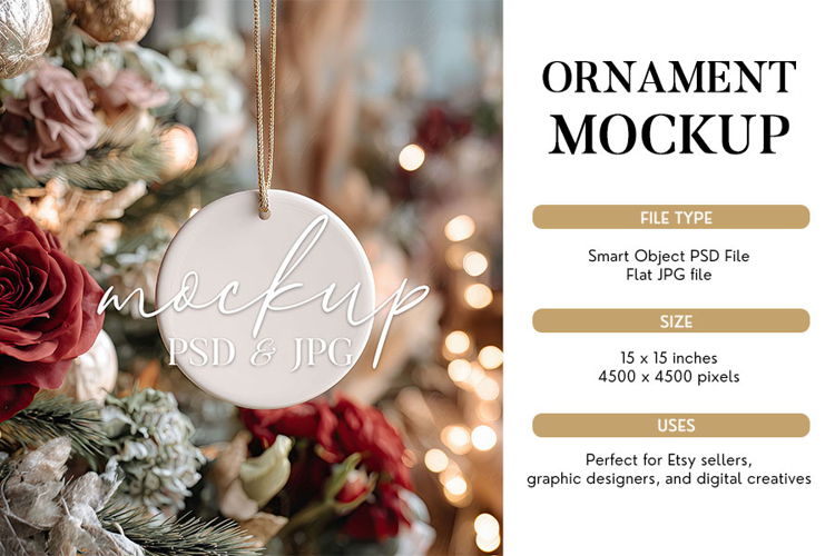 Vintage Red Rose Ornament Mockup PSD & JPG