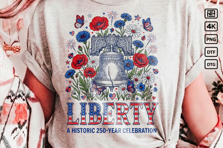 Liberty Bell 250 PNG, Floral USA 250th Anniversary example image 1