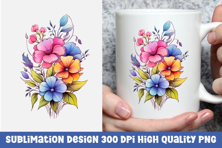 Watercolor floral mug sublimation design