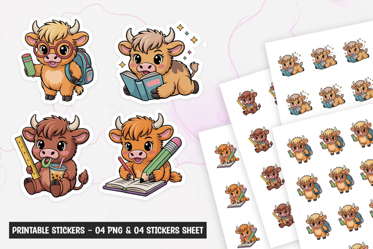 Cute cow back to school sticker, printable sticker PNG
