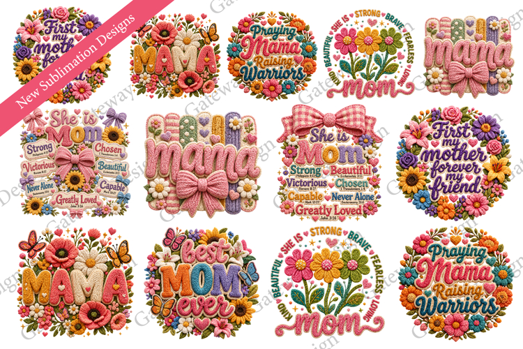 Mothers Day PNG, Faux Yarn She is Mom PNG, Boho Mama Floral