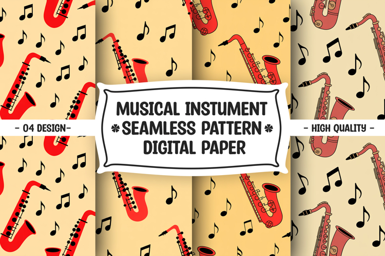Seamless Saxophone Music Pattern Digital Paper