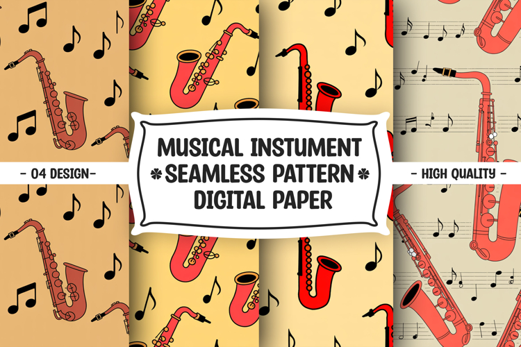 Seamless Saxophone Music Pattern Digital Paper
