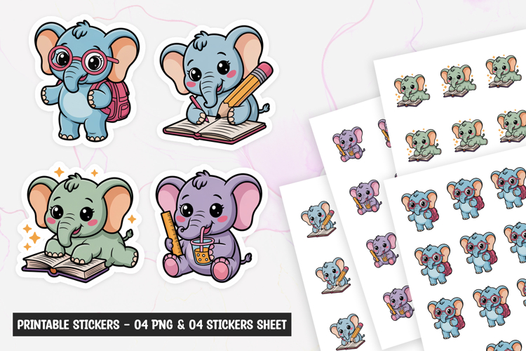 Cute elephant back to school sticker, printable sticker PNG