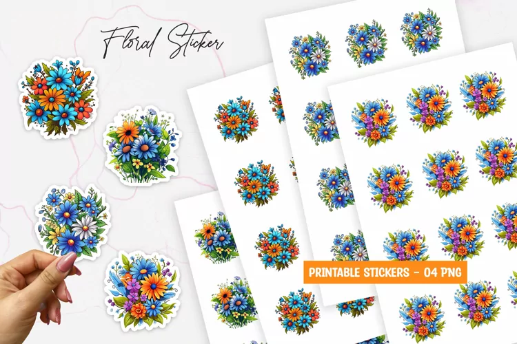 Spring flower printable stickers