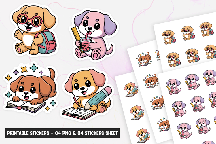 Cute dog back to school sticker, printable sticker PNG