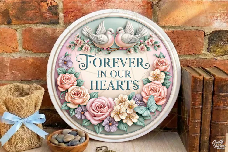 Forever In Our Hearts |Retro Ceramic Round Sign PNG Designs