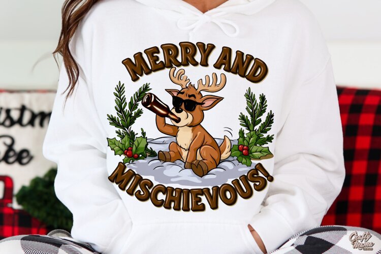 Merry And Mischievous | Reindeer | Funny Christmas PNG example image 1