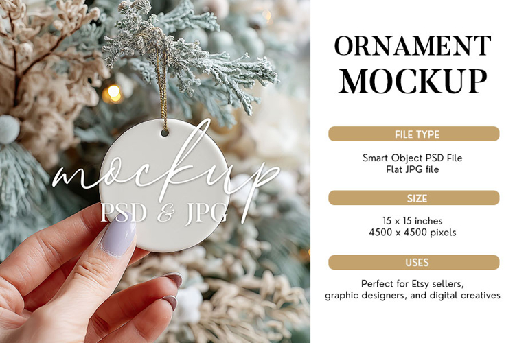 Frosted Christmas Tree Ornament Mockup with Hand | PSD & JPG