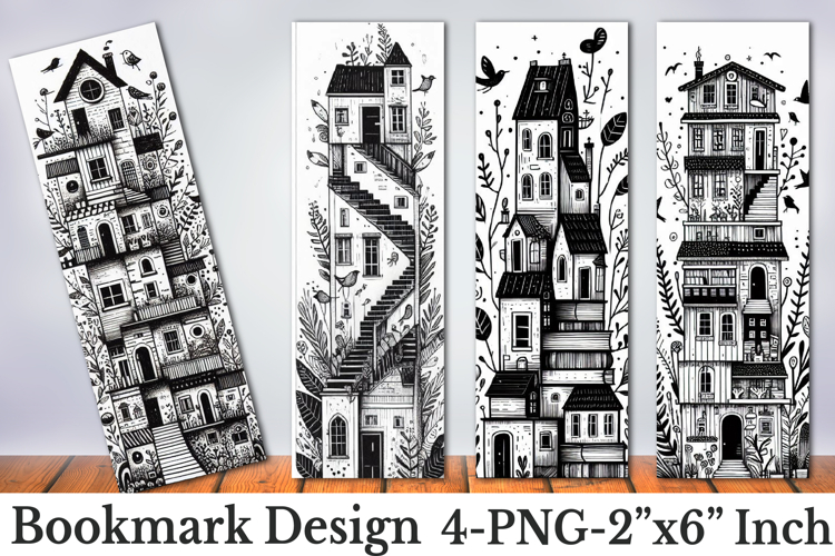 Whimsical Bookshop Coloring Bookmarks