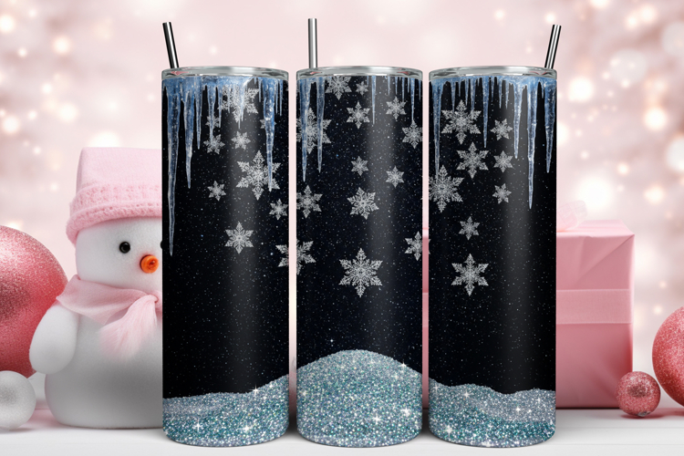 Glitter Snowflakes Tumbler Sublimation Design