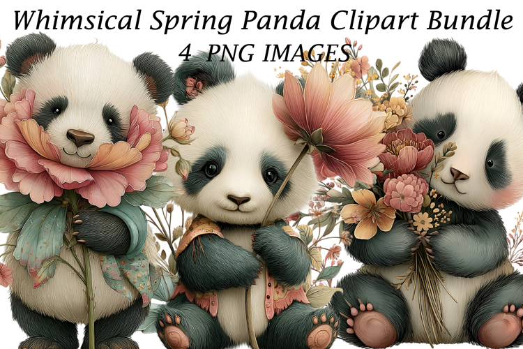 Whimsical Spring Panda Clipart