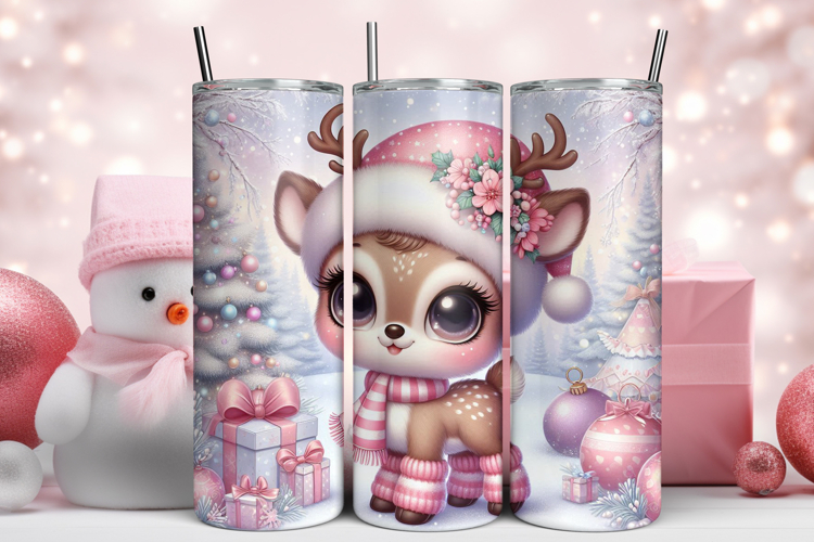 Pink Christmas Reindeer Tumbler