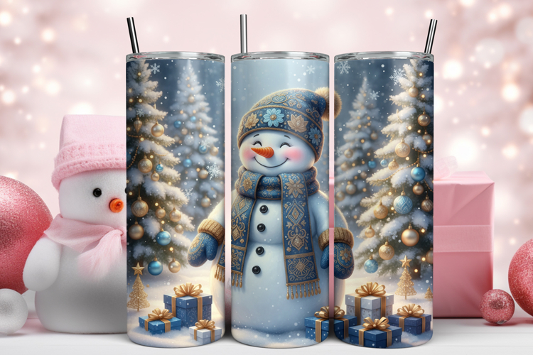 Blue Christmas Snowman Tumbler