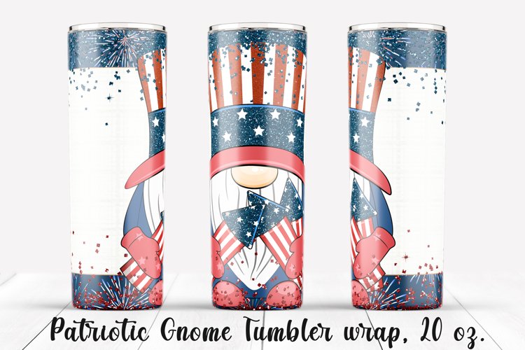 Patriotic Gnome Tumbler design. Sublimation PNG, 20 oz.