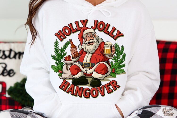 Holly Jolly Hangover | Santa | Funny Christmas PNG example image 1