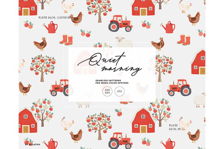Tractor Apple Barn Nursery seamless Pattern chicken