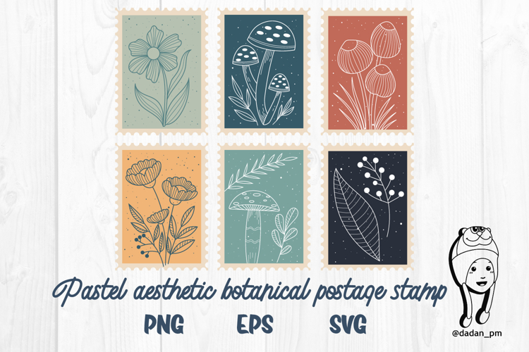 Retro mushroom and wildflower stamp