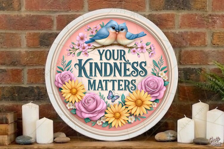 Your Kindness Matters |Retro Ceramic Round Sign PNG Designs example image 1