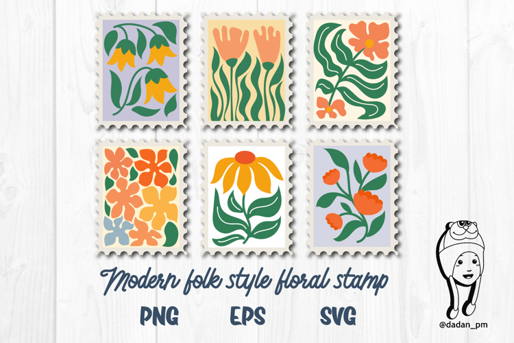 Modern folk style floral stamp