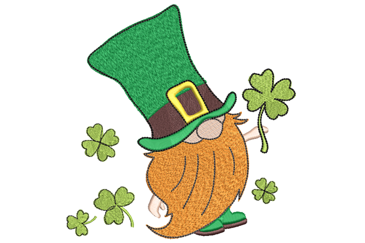 Irish Gnome with cloverleaf, Machine embroidery design