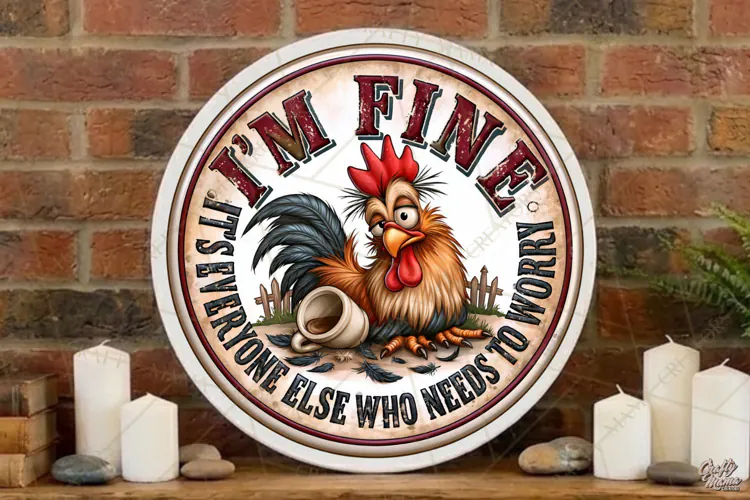 I'm Fine | Sarcastic Round Door Sign Png File