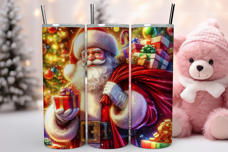 Cute Santa Claus Glitter Tumbler Wrap, Christmas Tumbler