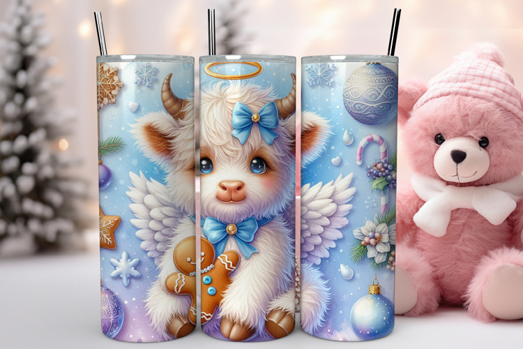 Cute Christmas Highland cow Tumbler Wrap