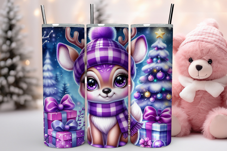 Cute Purple Christmas Reindeer Tumbler Wrap, Christmas