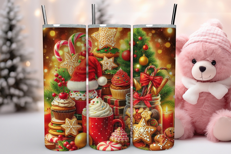 Watercolor Christmas Bakery Tumbler Wrap, Christmas Tumbler