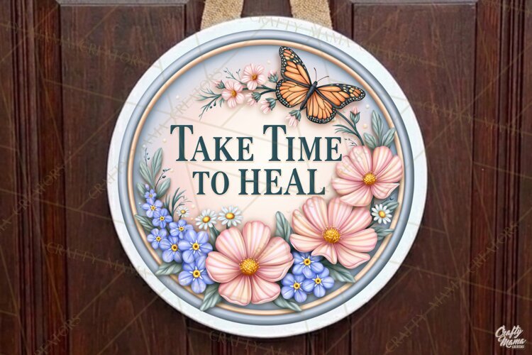 Take Time To Heal |Retro Ceramic Round Sign PNG Designs example image 1