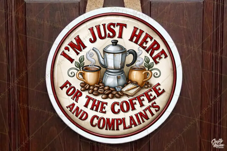 Coffee And Complaints | Sarcastic Round Door Sign Png File