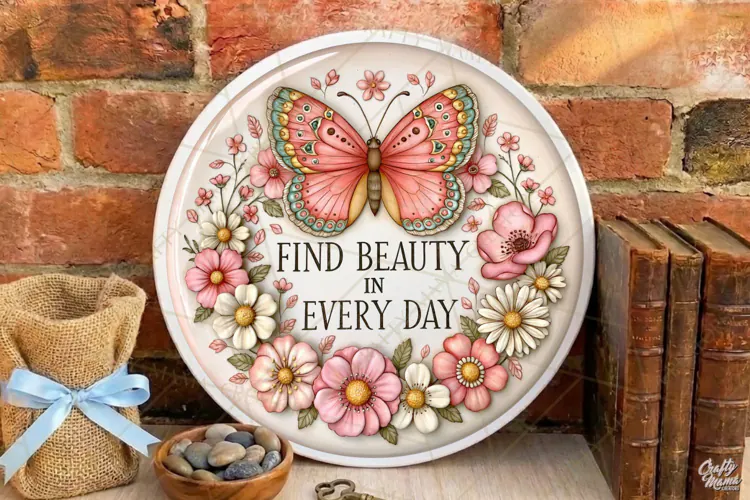 Find Beauty In Every Day | Inspirational Butterfly Round Png