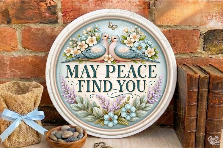 May Peace Find You |Retro Ceramic Round Sign PNG Designs example image 1