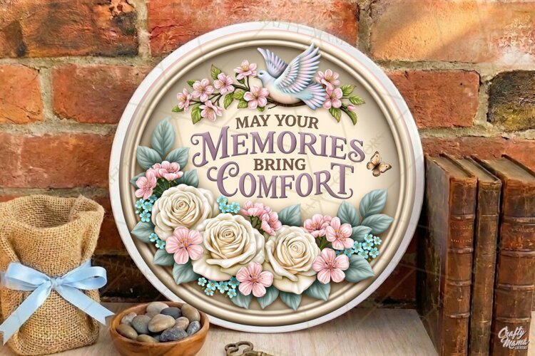 Memories Bring Comfort |Retro Ceramic Round Sign PNG Designs example image 1