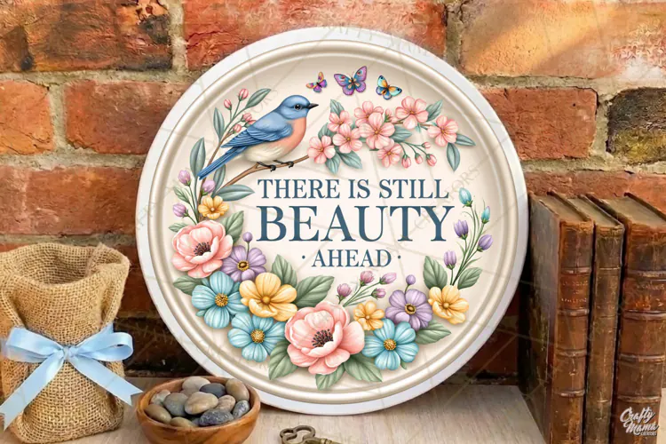 Still Beauty Ahead |Retro Ceramic Round Sign PNG Designs